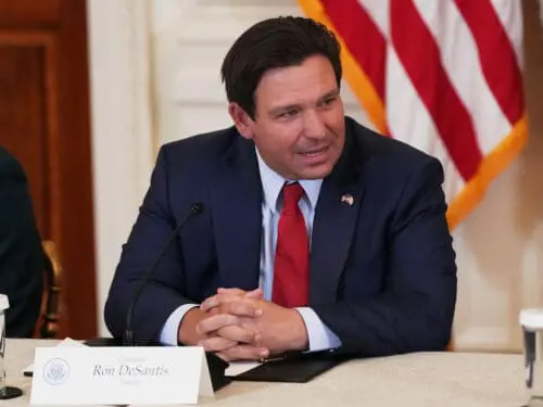 Florida Gov. Ron DeSantis is seen before a roundtable discussion on college sports in the East Room of the White House, Friday, March 6, 2026, in Washington.